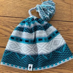 EUC Smartwool women’s beanie, teal/grey color, tassel/pom